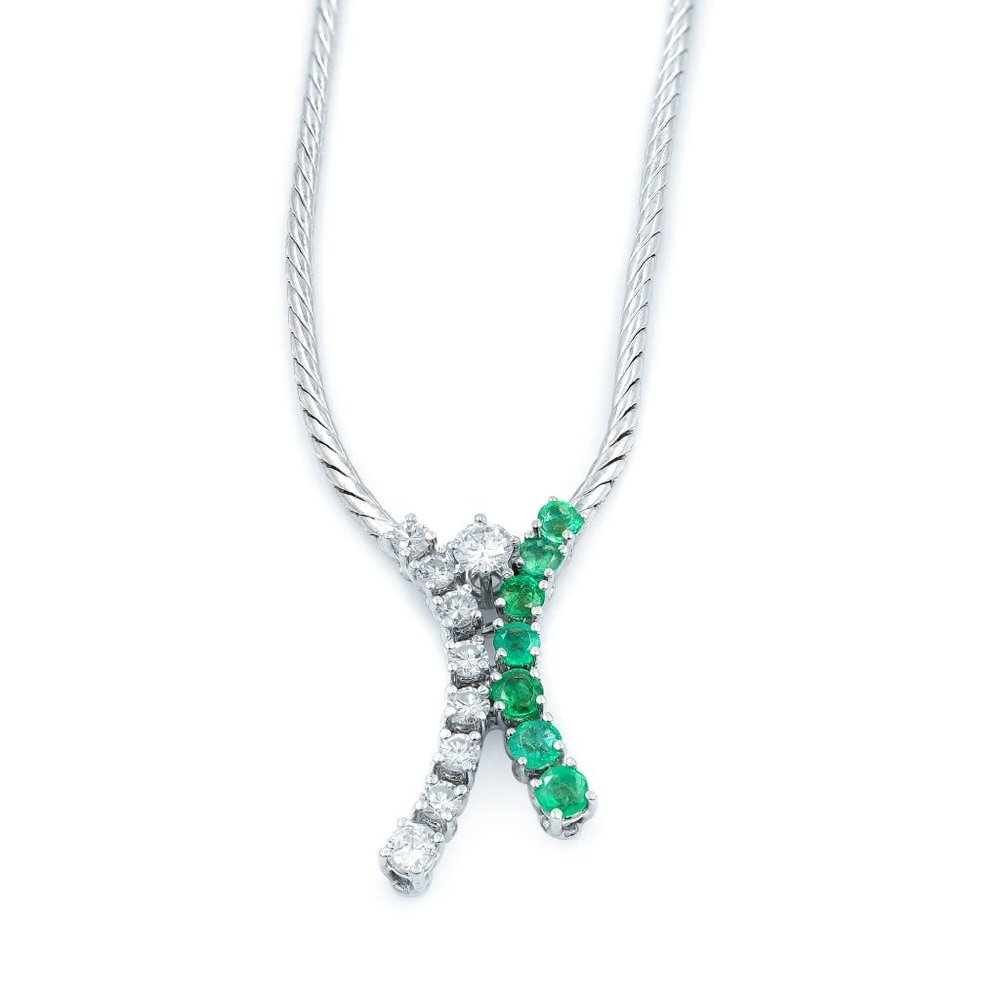 Rachel Koen Emerald Diamond Necklace 14K White Gold 0.20cttw